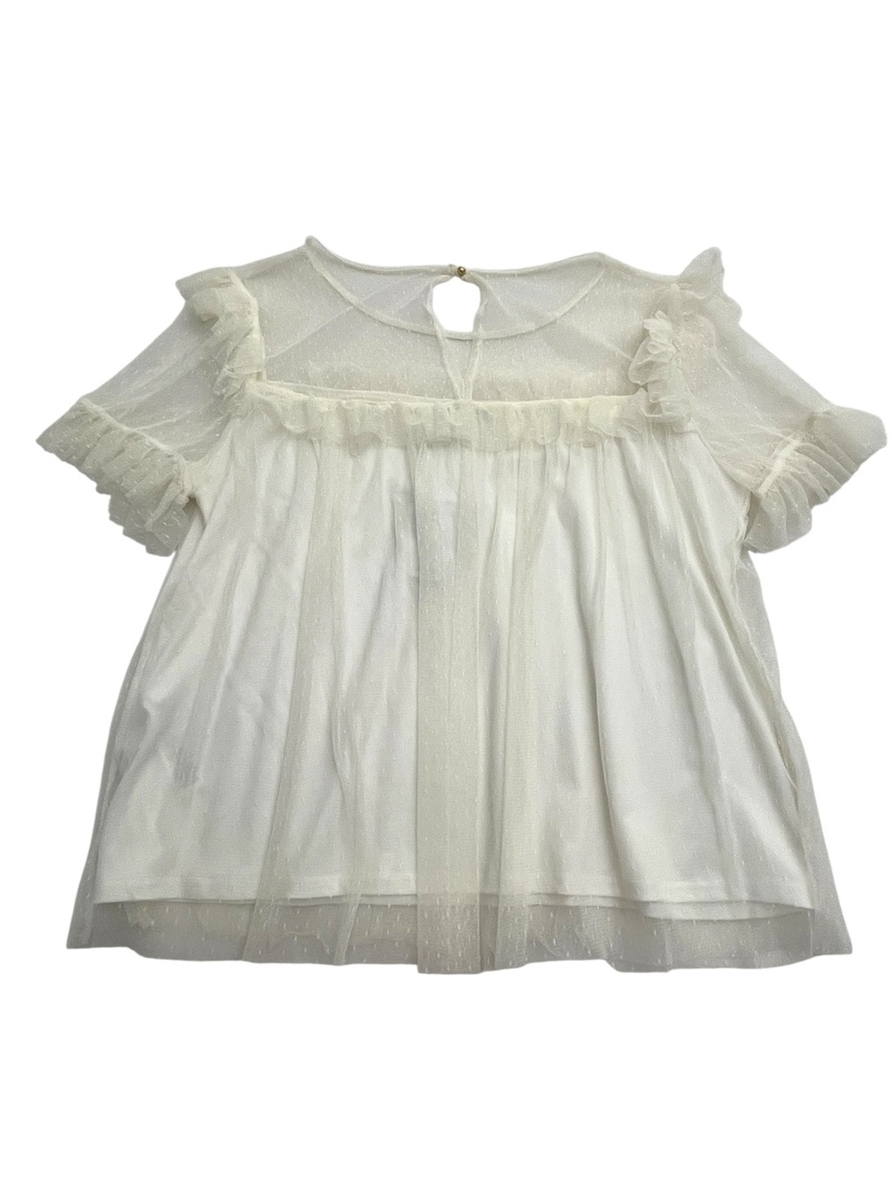 White House Black Market Sheer Ruffle Blouse Cream Babydoll Boxy Fairycore XL